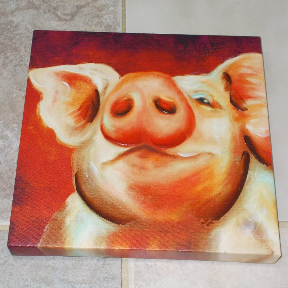 Cute acrylic Pig painting, 10"x10"x1" - Picture 1 of 3